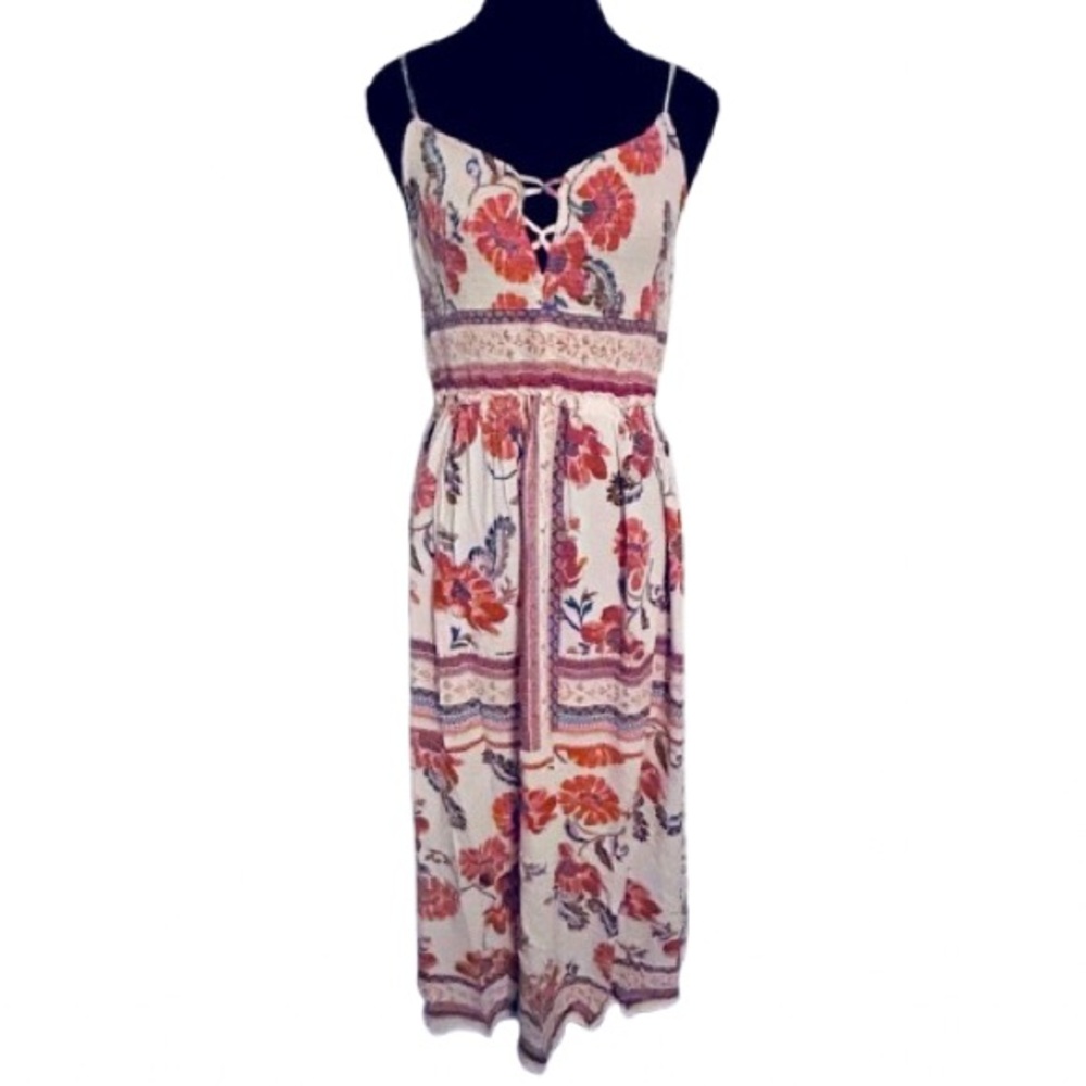 Maxi Floral Dress Patrons of Peace Orange and Pink Sundress Sleeveless Maxi Boho